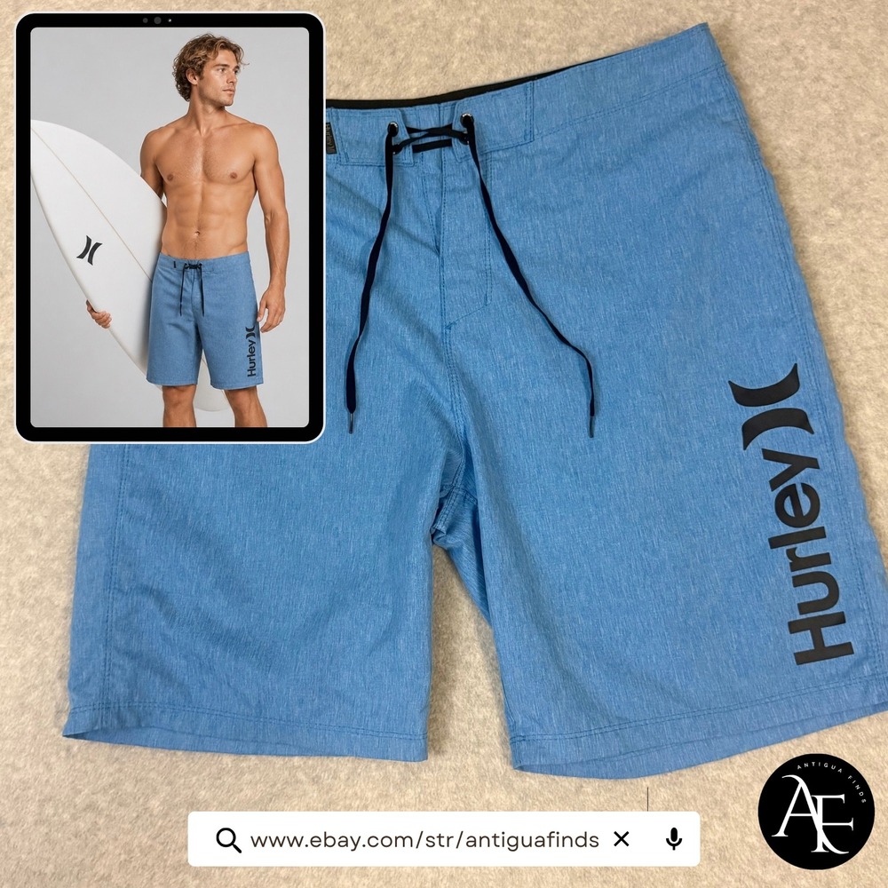 Hurley Mens Blue Heathered Logo Board Shorts Swim Trunks Size 34 MBS0008690